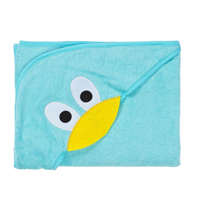 3D Rankšluostis kūdikiui "Duck" su gobtuvu 100x100cm "frotte" turkio sp.