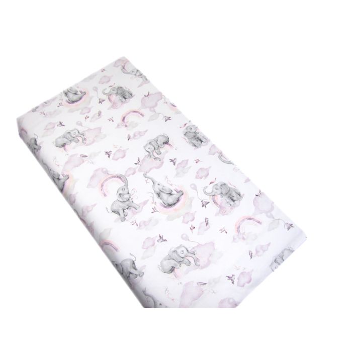 Paklodė su guma 120x60 "Elephants" - medvilninė rausva