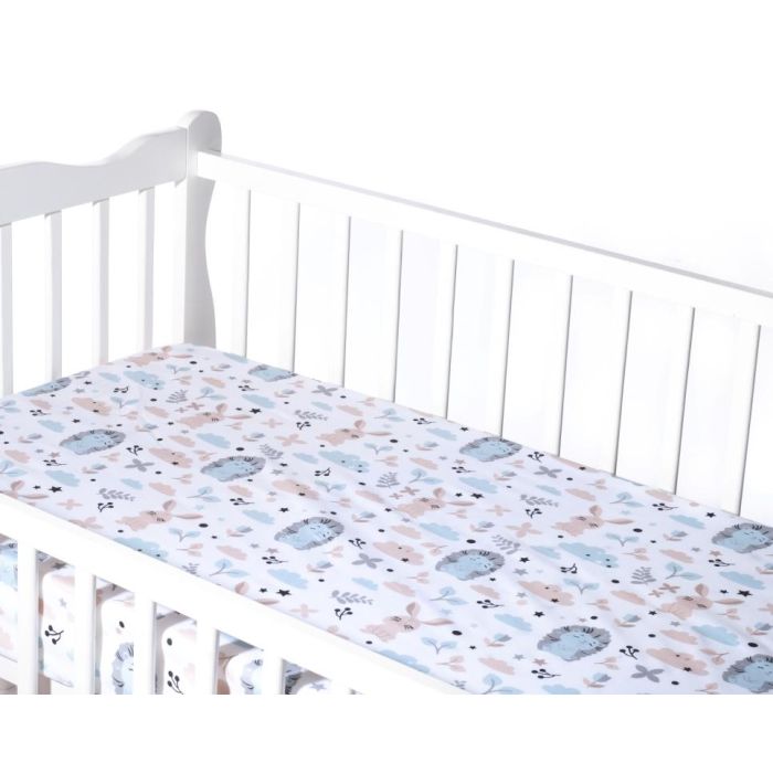 Paklodė su guma 140x70 "Bunny& Hedgehog" - medvilninė 