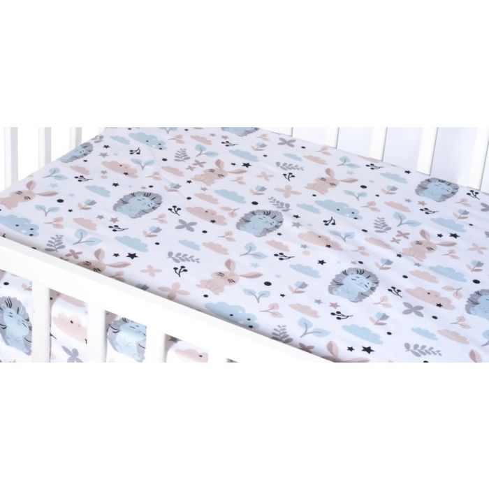 Paklodė su guma 140x70 "Bunny& Hedgehog" - medvilninė 