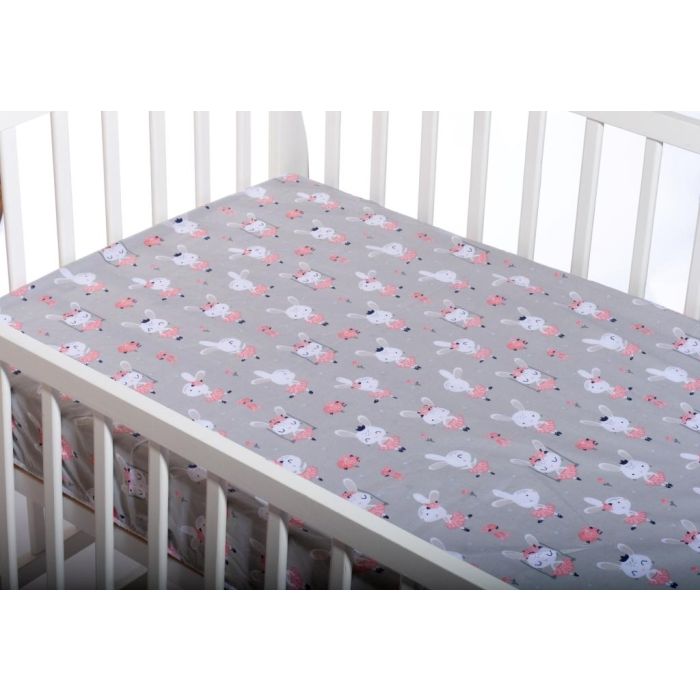 Paklodė su guma 120x60 "Doris" - medvilninė, pilka