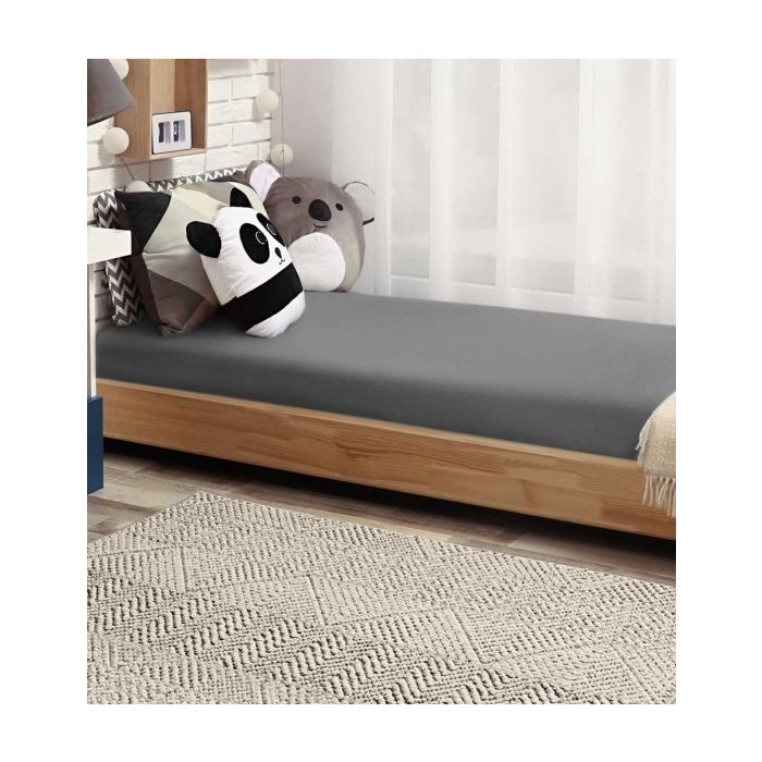 Paklodė vaikiška su guma 80x160 "Jersey"- medvilninė, grafitinės spalvos