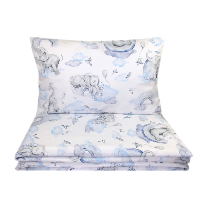 Kūdikio patalynės komplektas 135x100 "ELEPHANTS"  melsvas 