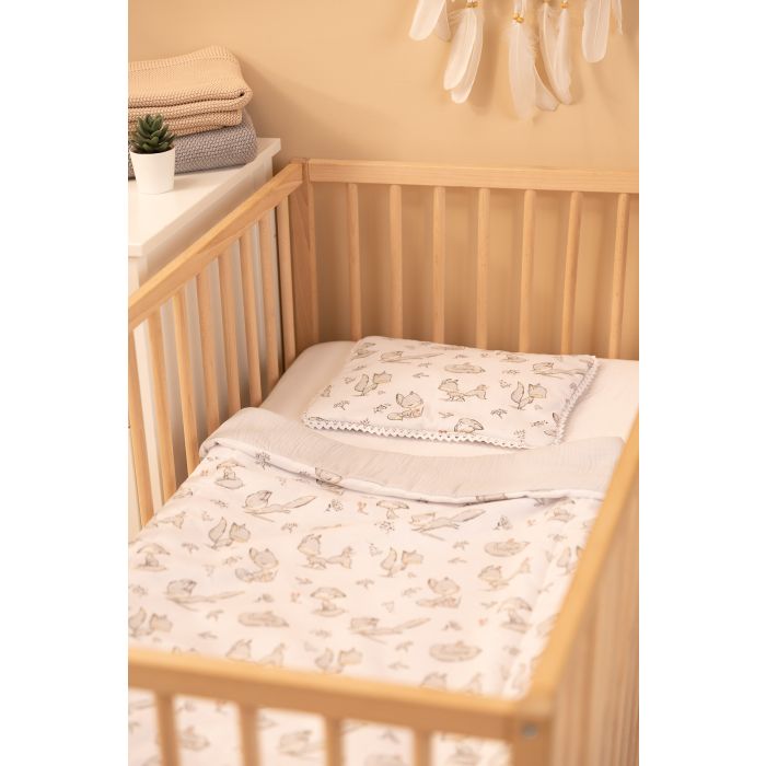 Muslino ir medvilnės pledukas ir pagalvė kūdikiui  "Foxy" pilkas