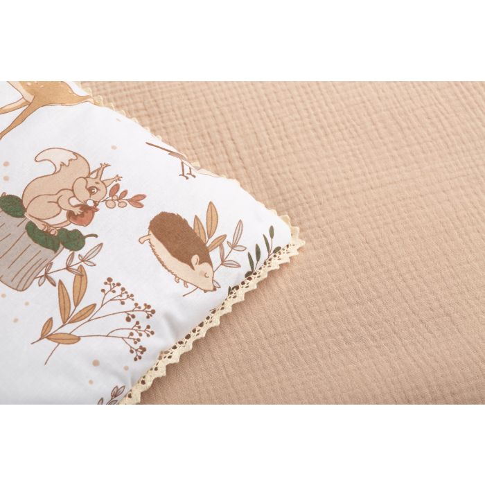 Muslino ir medvilnės pledukas ir pagalvė kūdikiui  "Wolf" beige