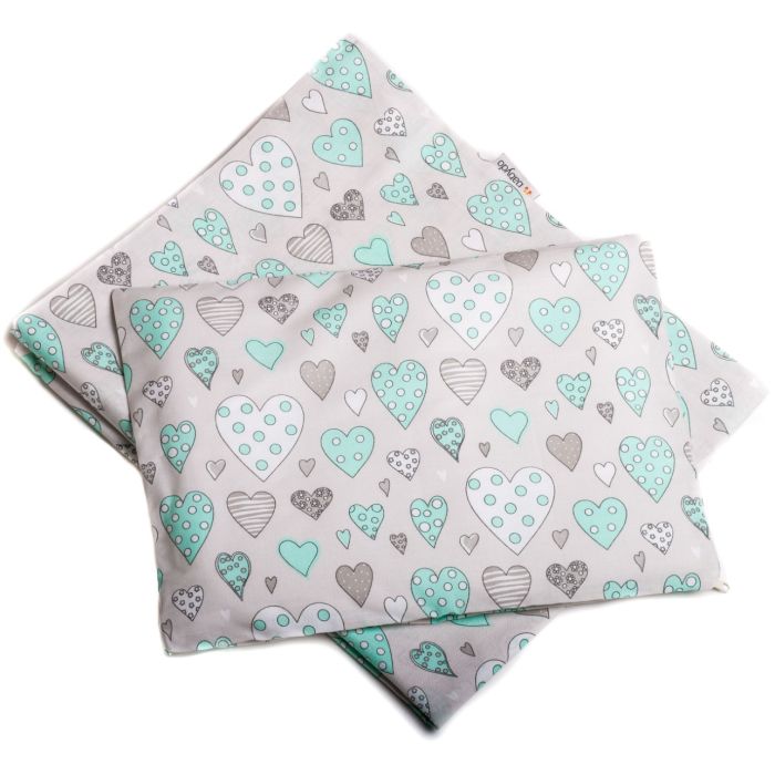 Užvalkalų komplektas lopšiui 80x70cm "Mint Hearts" 
