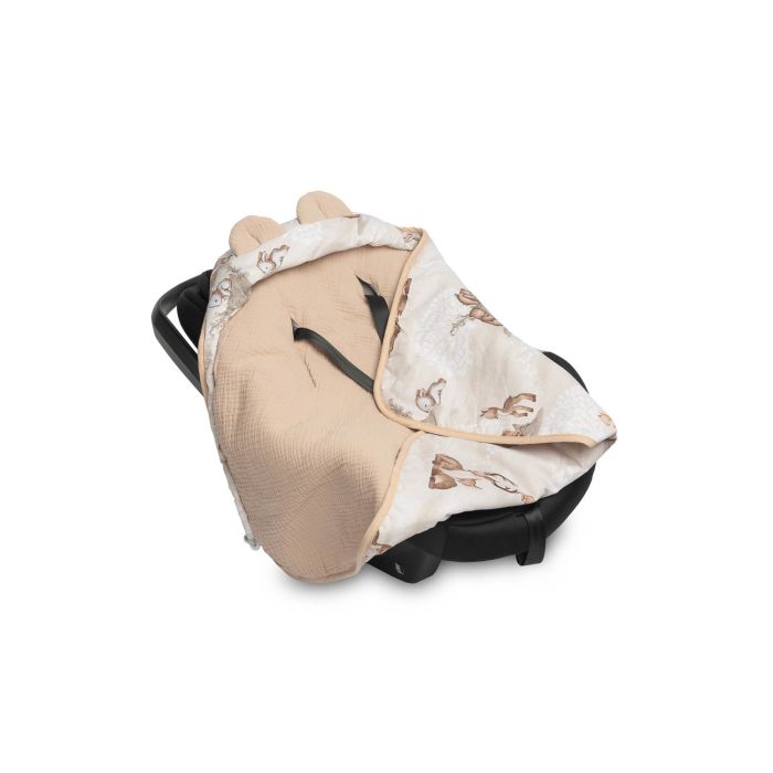 Muslino pledas automobilinei kėdutei "SOUL FRIENDS" 90x90 cm beige