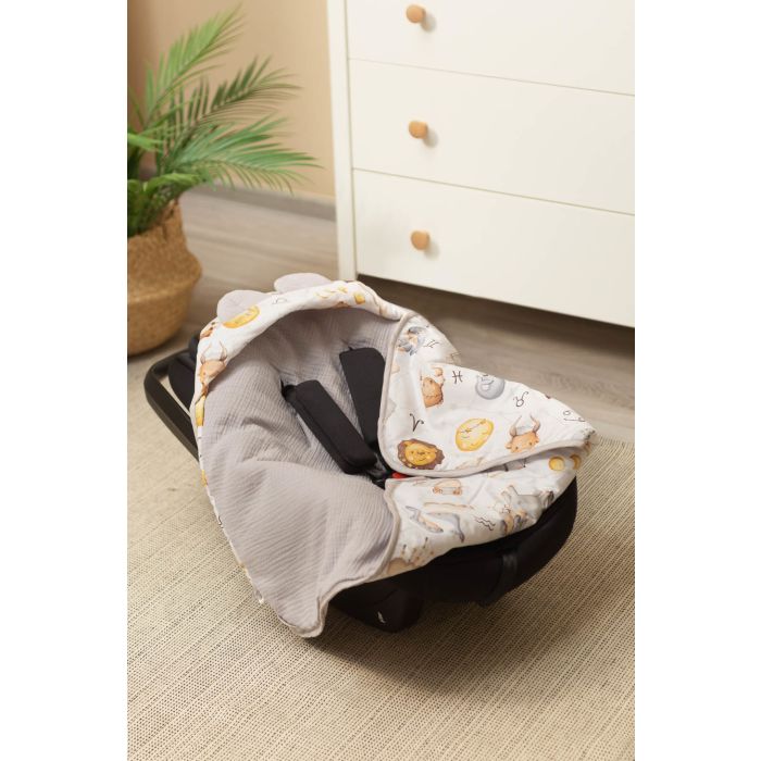 Muslino pledas automobilinei kėdutei "ZODIAC" 90x90 cm pilkas