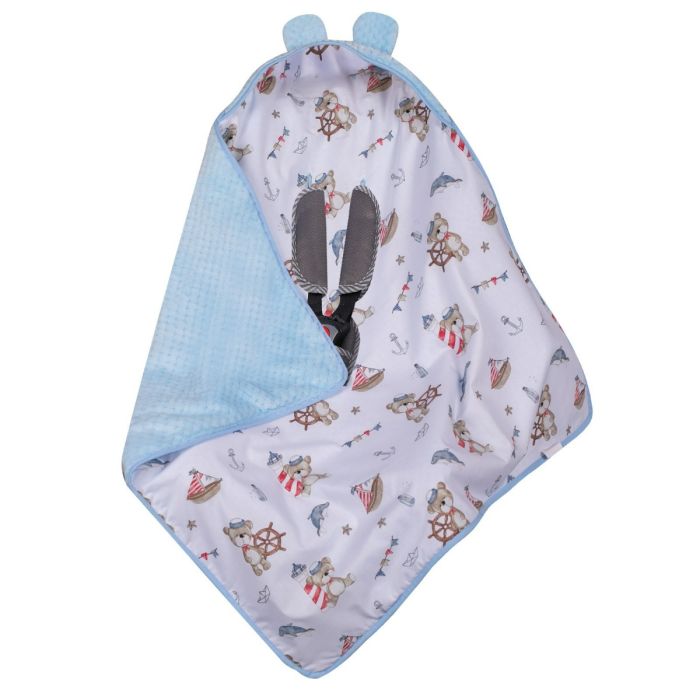 Pledas - vokelis automobilinei kėdutei "Marine teddy" 80x80 cm melsvas