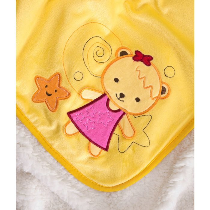 Dvipusis pledukas kūdikiui "Miško draugai" 100x75cm iš mikrofibros su 3D aplikacija geltonos sp.