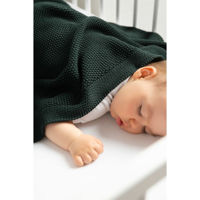 Megztas pledukas kūdikiui "Mama" 100x80 tamsiai žalias