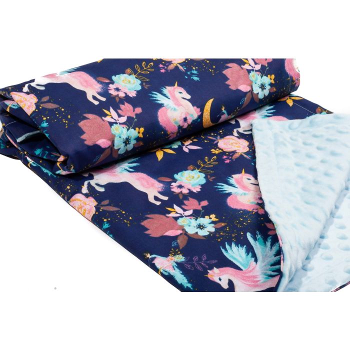 Pledas kūdikiui "UNICORNS" 100x75cm  melsvas