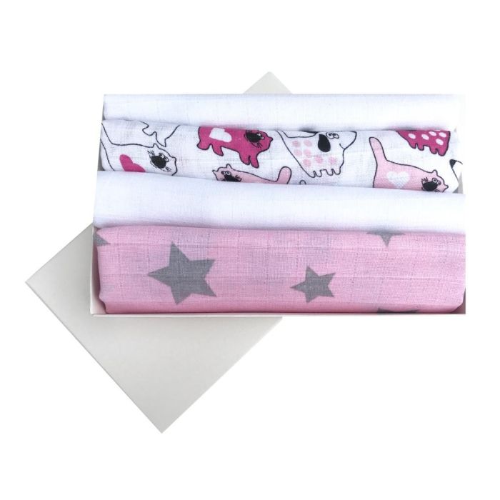 Vystyklų rinkinys kūdikiams iš marlės "Pinky cats"