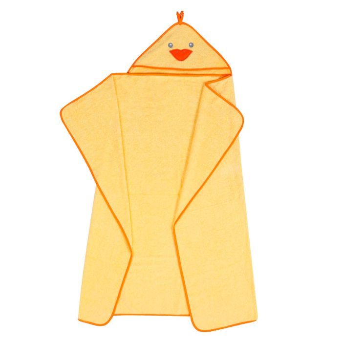 Rankšluostis kūdikiui - vaikui "Duck" su gobtuvu 100x120cm geltonas