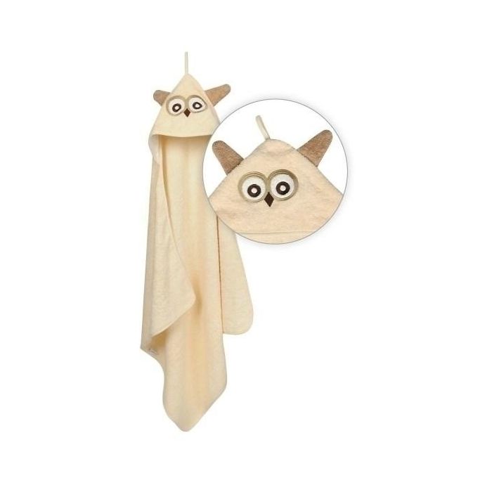 Rankšluostis kūdikiui "Jimmy owl" su gobtuvu 80x80 cm smėlio spalvos