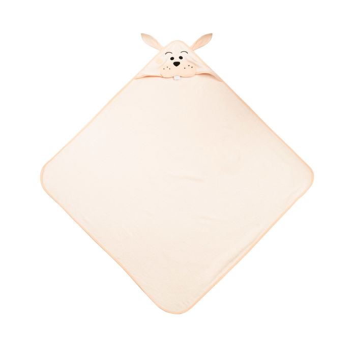 Rankšluostis kūdikiui 3D "Funny Bunny" su gobtuvu 100x100cm "frotte" rožinis