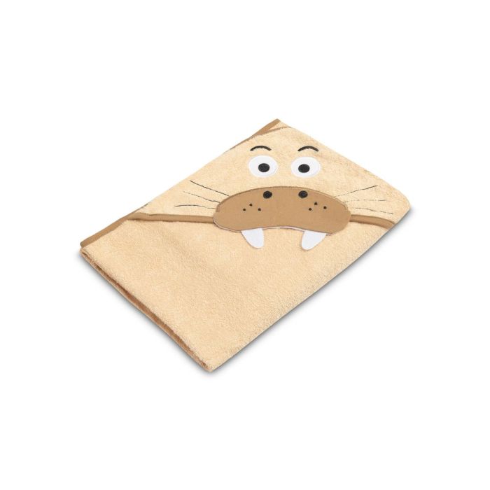 3D Rankšluostis kūdikiui "Seal" su gobtuvu 100x100cm "frotte" bež.sp.