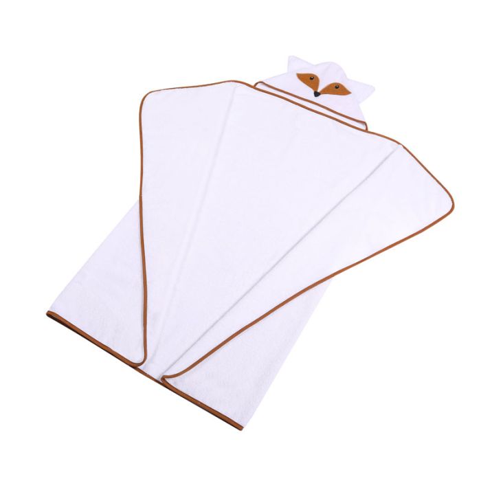 Rankšluostis kūdikiui "FOX" su gobtuvu 100x120cm baltas