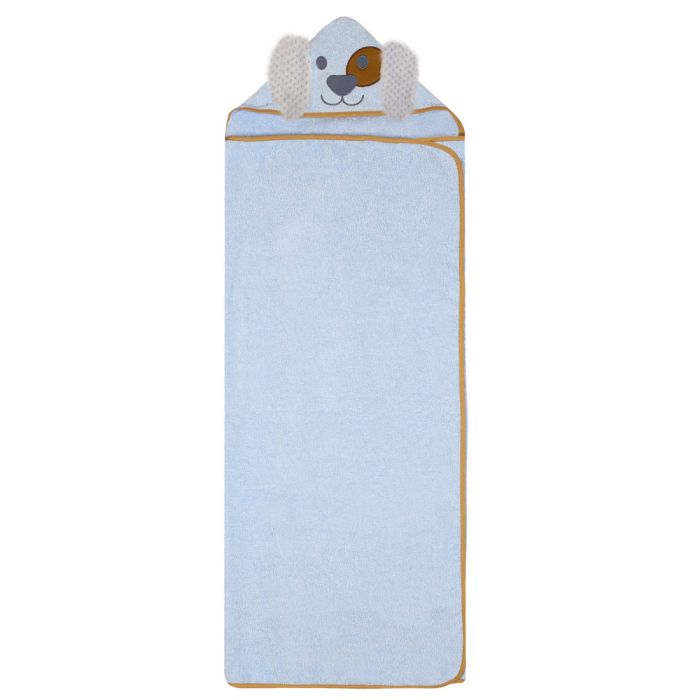 Rankšluostis kūdikiui "Dog" su gobtuvu 100x120cm melsvas