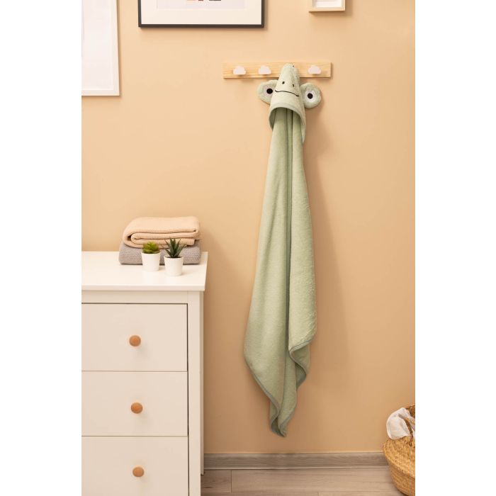 Rankšluostis kūdikiui "FROG" su gobtuvu 90X90 cm green