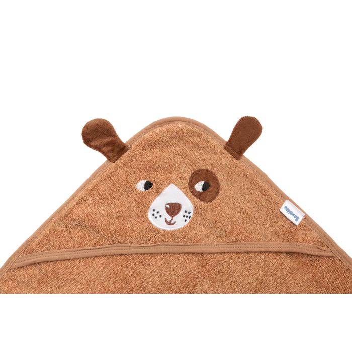 Rankšluostis kūdikiui "DOG" su gobtuvu 90X90 cm "frotte" rudos spalvos