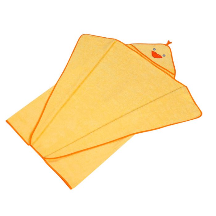 Rankšluostis kūdikiui "Duck" su gobtuvu 100x120cm geltonas