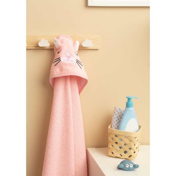 3D Rankšluostis kūdikiui "Pinky rabbit" su gobtuvu 100x100cm "frotte" 