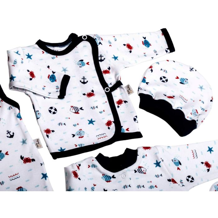 Kūdikio kraitelis - drabužėliai naujagimiui "Crabs navy" 5 dalių 