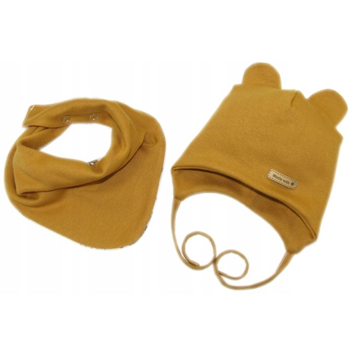 Kepurytė ir kaklaskarė kūdikiui "Love" - Mustard