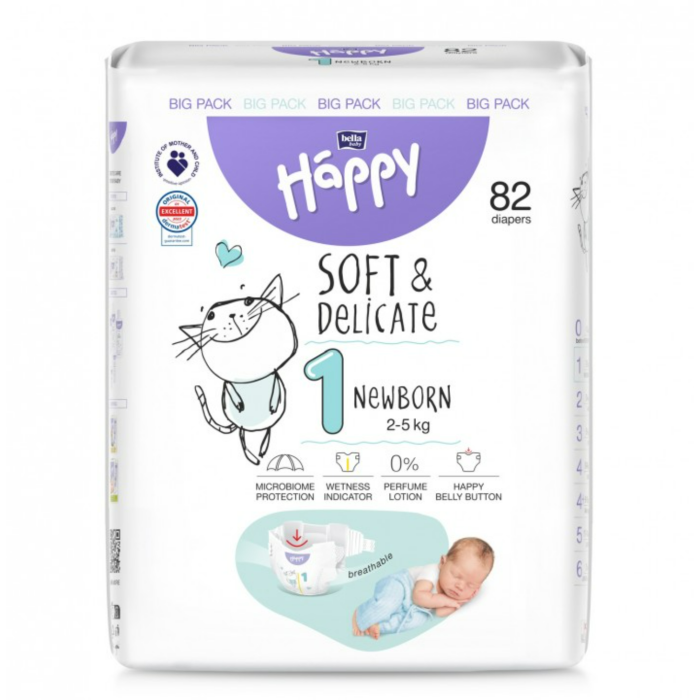 Sauskelnės BELLA Newborn "1" 2-5kg 82 vnt Soft&Delicate (naujagimiams)