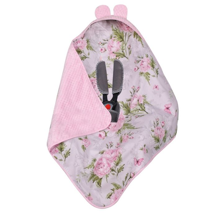 Pledas - vokelis automobilinei kėdutei "Peonies" 80x80 cm rausvas