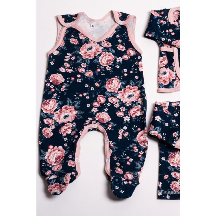 Kūdikio kraitelis - drabužėliai naujagimiui "Flora  navy" 5 dalių 