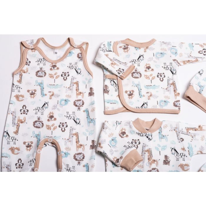 Kūdikio kraitelis - drabužėliai naujagimiui "Jungle beige" 5 dalių 