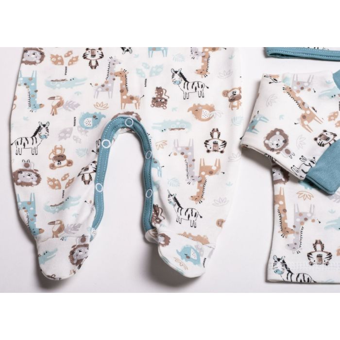 Kūdikio kraitelis - drabužėliai naujagimiui "Jungle iceberg" 5 dalių 
