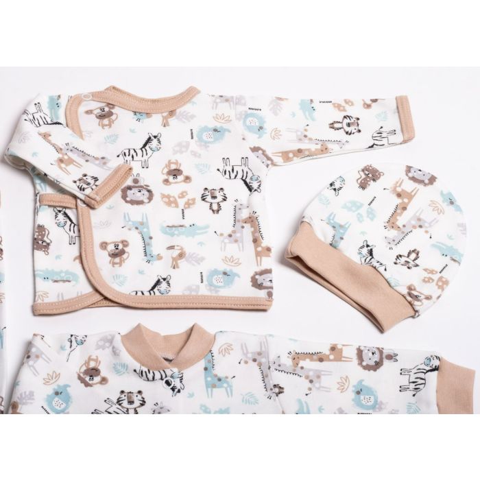 Kūdikio kraitelis - drabužėliai naujagimiui "Jungle beige" 5 dalių 
