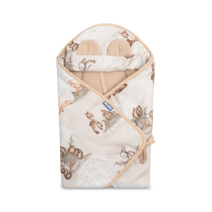 Muslino pledas automobilinei kėdutei "SOUL FRIENDS" 90x90 cm beige