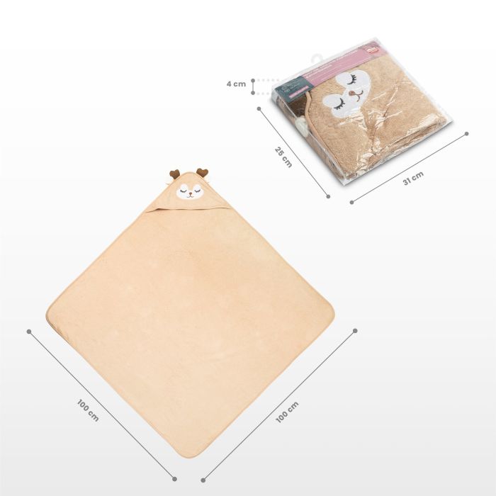 3D Rankšluostis kūdikiui "Brown deer" su gobtuvu 100x100cm "frotte" 