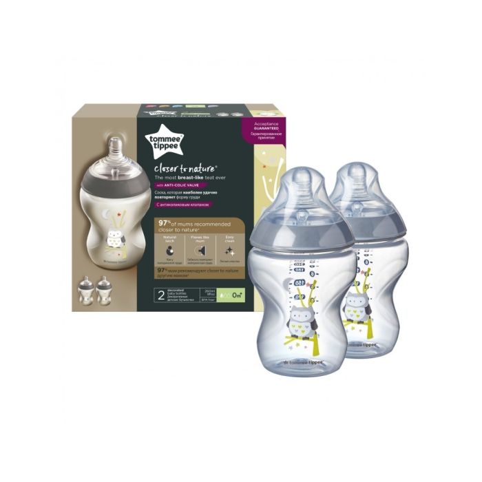 Kūdikio buteliukai "Tommee Tippee" su žinduku 0m+ mėl.sp. 260ml 2vnt