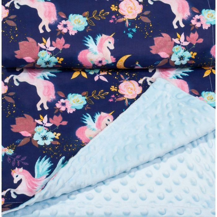 Pledas kūdikiui "UNICORNS" 100x75cm  melsvas