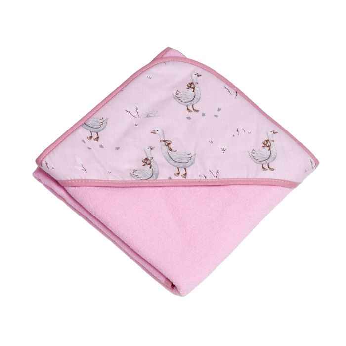 Rankšluostis kūdikiui "Golden goose pink" su gobtuvu 80x80 cm 
