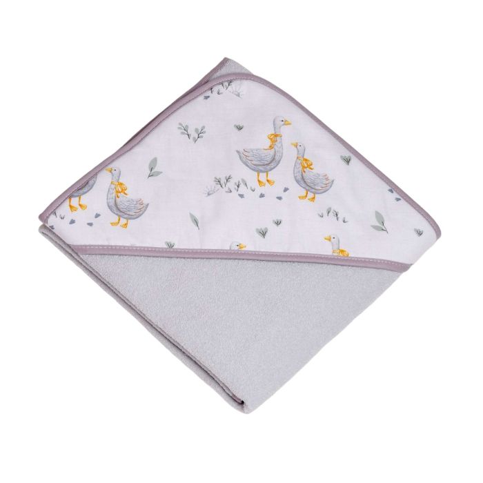 Rankšluostis kūdikiui "Golden goose grey" su gobtuvu 80x80 cm 