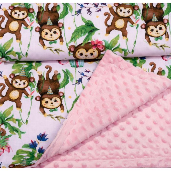 Pledas kūdikiui "Monkey's fiesta" 100x75cm  rožinės spalvos