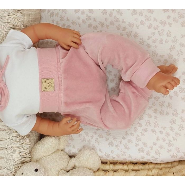 Veliūrinės kelnytės kūdikiui "BEAR PINK" be pėdučių