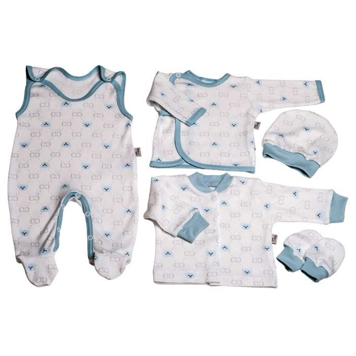 Kūdikio kraitelis - drabužėliai naujagimiui "Bear glamour" 5 dalių baltas