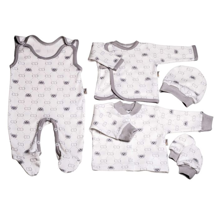 Kūdikio kraitelis - drabužėliai naujagimiui "Bear glamour" 5 dalių baltas