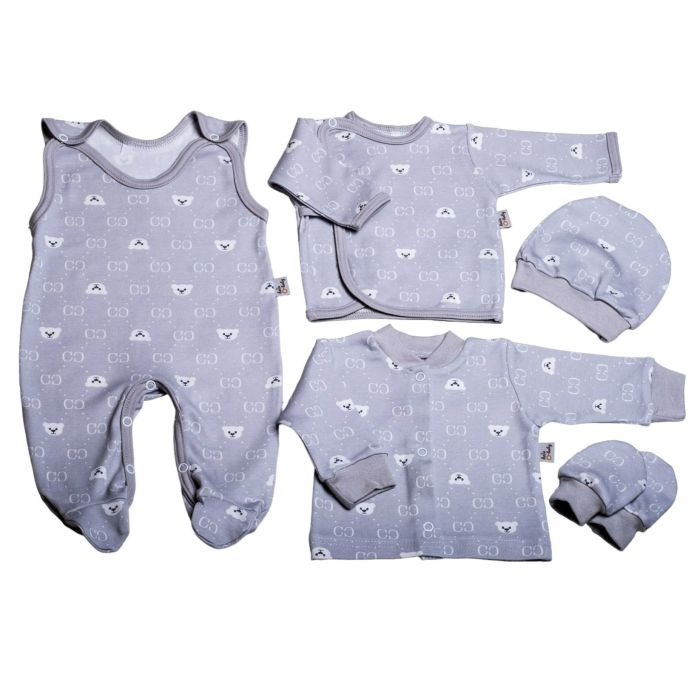 Kūdikio kraitelis - drabužėliai naujagimiui "Bear glamour grey" 5 dalių 