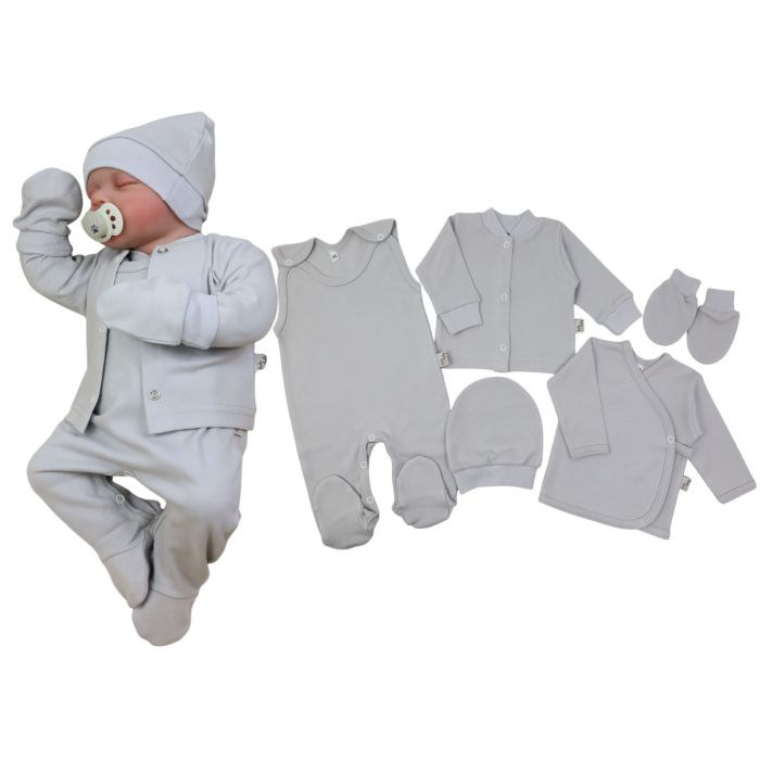 Kūdikio kraitelis - drabužėliai naujagimiui "Blank grey" 5 dalių
