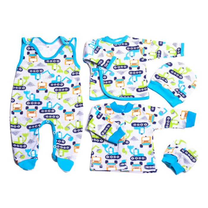 Kūdikio kraitelis - drabužėliai naujagimiui "Cars" 5 dalių šv. melsvas