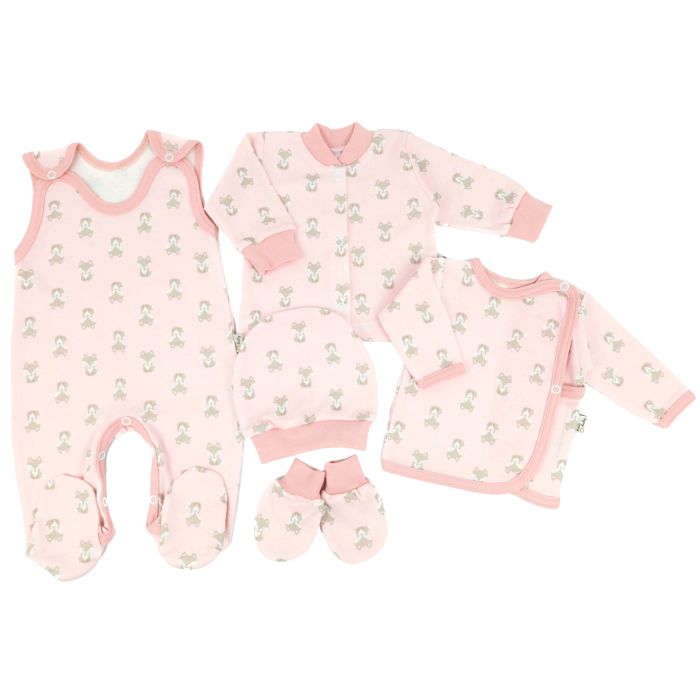 Kūdikio kraitelis - drabužėliai naujagimiui "Fox" 5 dalių rožinės spalvos