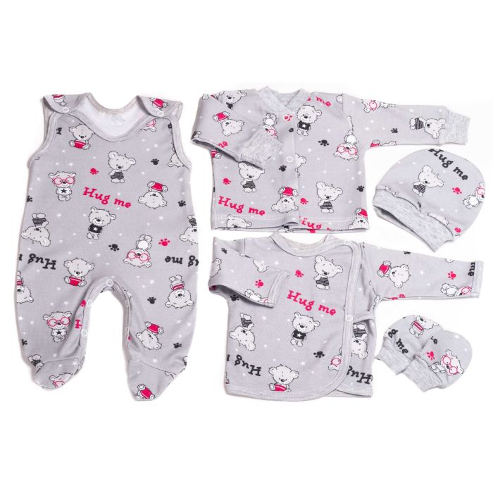 Kūdikio kraitelis - drabužėliai naujagimiui "Hug me" 5 dalių pilkos spalvos